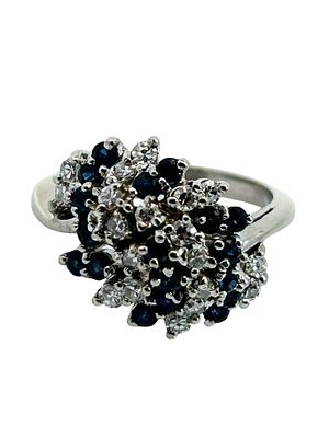 14K Sapphire & Diamond Domed Cluster Ring. This striking 14K white gold ring is a magnificent 