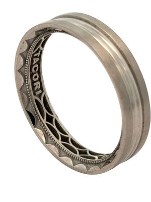 5mm Mens Tacori Ring. This sophisticated 18k white gold men's band by Tacori features a sleek 