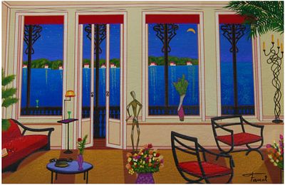 Fanch Ledan Serigraph on canvas Signed
. BAT525/24-MSS 
Description: Balcony over Bahia 
Artist 