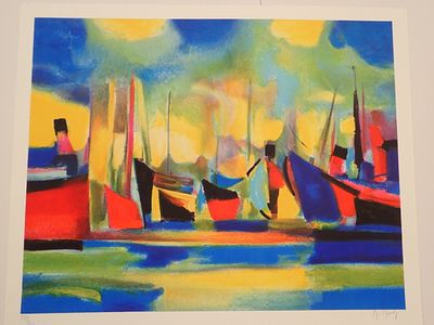 Marcel Mouly Lithograph on Woven Paper Signed. BAT0126/4-YSS 
Description: L'Escale (The Stop) 