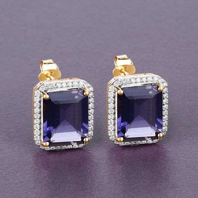 6.82 CT Tanzanite and Diamond Earrings. QJ8423/118-MMOY 
These elegant stud earrings feature 
