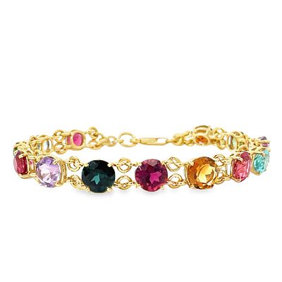 Multicolor Natural Gemstone Bracelet. S/14.6-MNSS 
A gorgeous Yellow Gold bracelet set with 