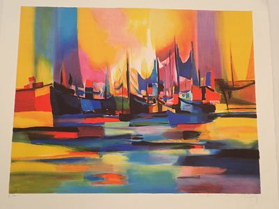Marcel Mouly Lithograph on Woven Paper Signed. BAT0126/5-MSSS 
Description: Depart du Grand Port 
