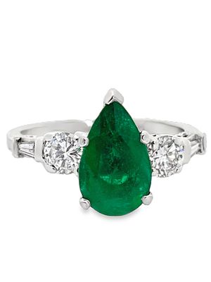 GIA 1.90 Ct Emerald & Diamond Ring. ISL2293/55-OSSS 
This majestic three-stone ring centers on a 