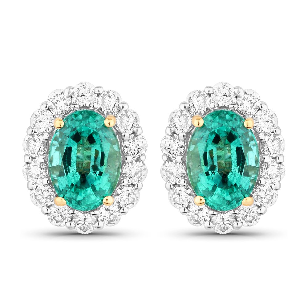 2.05 CT Zambian Emerald and Diamond Earrings. QJ8423/111MNEA 
These exquisite stud earrings 