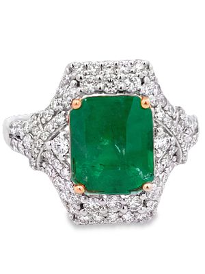 GIA Brazilian Emerald & Diamond Ring. E7614/14-OSEN 
Artfully merging two precious metals, this 