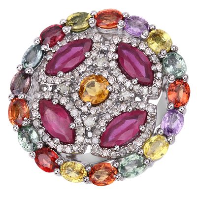 7.21 CT Multi Gemstone & Diamond 925 Ring. QJ8422/2-OKY 
This extraordinary .925 sterling silver 