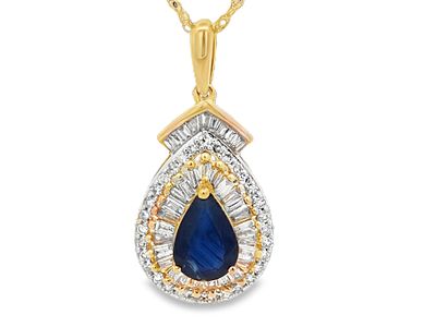 Pear Shaped Sapphire and Diamond Pendant on Chain. MCE04B/29S-ELS 
Elegant and eye-catching 