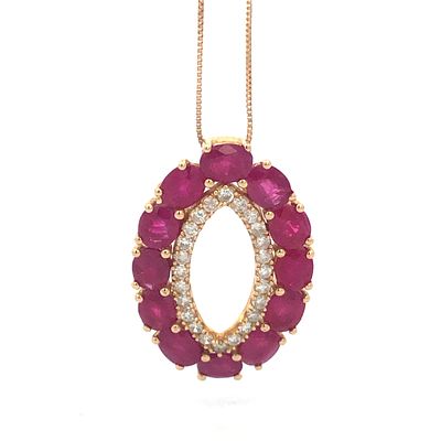 Ruby and Diamond Pendant Necklace. MCE1004/23Y-EYS 
This is a vibrant ruby and diamond pendant 