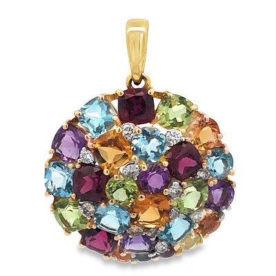 Multi-Color Gemstone Pendant. MCE04B/34-ESS 
This stunning pendant features an array of 