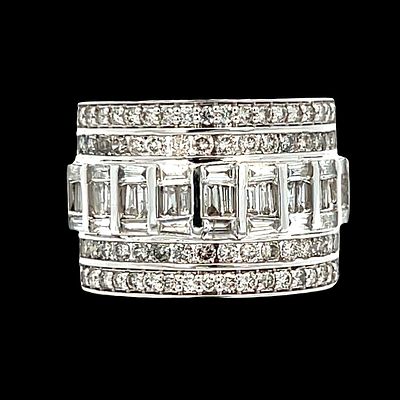 Fancy Wide Diamond Band. MCE04B/6-MESS 
Define modern luxury with this fancy wide diamond band 