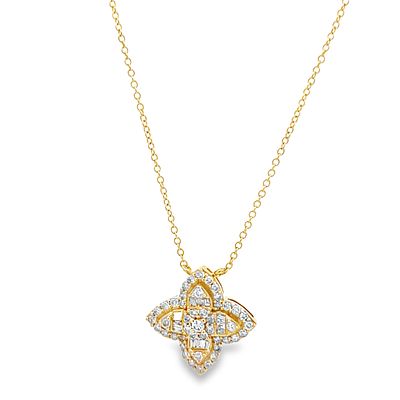 Diamond Quatrefoil Necklace. MCE04B/24-TSS 
Masterfully cast in 14k yellow gold, this pendant 