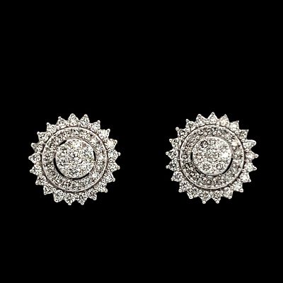 White Gold Diamond Cluster Earrings. MCE04B/39-TYS 
Masterfully cast in 14k white gold, these 
