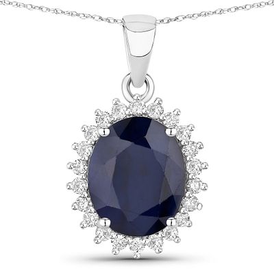 Oval Blue Sapphire & Diamond Halo Pendant. QJ8423/73-MOEN 
Crafted in 14K white gold, the 