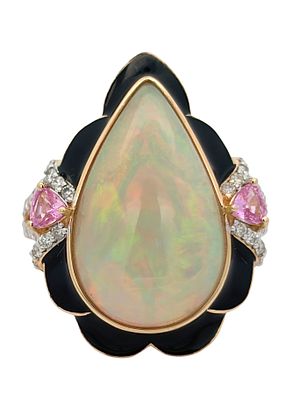 14K Opal, Sapphire & Diamond Ring. E7614/28-MOTE 
A captivating play of color, this ring centers 