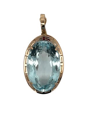 14K Greek Key 28 Carat Blue Topaz Enhancer Pendant. S/9.33-KSS 
This elegant 14K gold pendant 