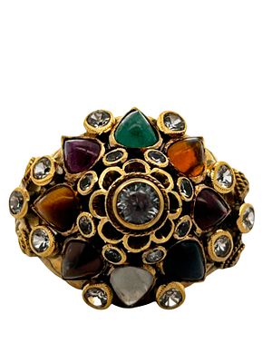 18K Navaratna 9-Stone Astrological Ring. S/8.49-MOSS 
This striking and culturally significant 