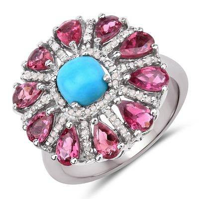 925 Tourmaline Turquoise & Diamond Ring. QJ8422/16-MMY This stunning .925 sterling silver 