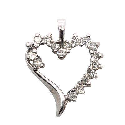 14K White Gold Diamond Heart Pendant. This romantic 14K white gold heart pendant features a 
