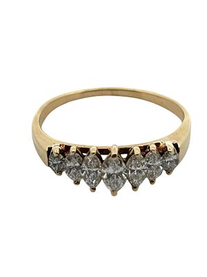14K Marquise Diamond Step Ring. This beautiful 14K yellow gold ring offers a unique and elegant 