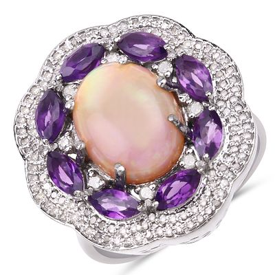 925 Amethyst, Opal & Diamond Ring. QJ8422/50-MKK This stunning .925 sterling silver statement 