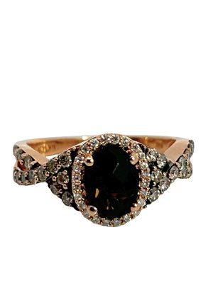 LeVian Chocolate Quartz & Champagne Diamond Halo Ring. S/4.56-TSS Exuding a warm, decadent glow 