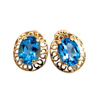 Sky Blue Topaz Stud Earrings. S/2.3-OYS These are striking stud earrings, each featuring a 