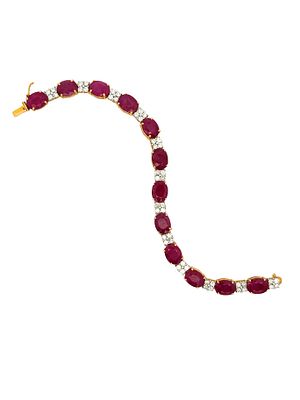 Ruby & Diamond Bracelet. S/17.5-ONSS 
This magnificent bracelet is crafted in 14-karat yellow 
