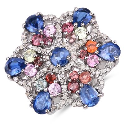 925 Kyanite, Tourmaline and Diamond Ring. QJ8422/45-MTK This spectacular .925 sterling silver 
