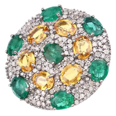 Emerald, Yellow Sapphire & Diamond Ring 925. QJ8422/40-OLN This luxurious .925 sterling silver 