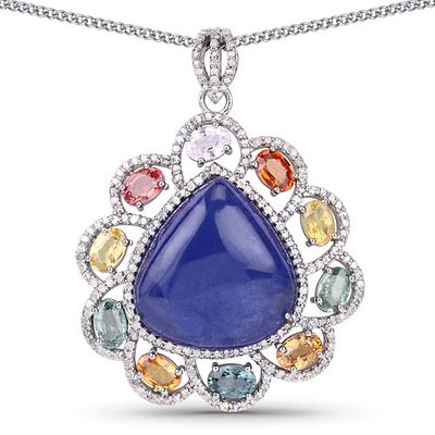 Multi Color Sapphire, Tanzanite & Diamond .925 Pendant Necklace. QJ8422/5-TLT This exquisite 