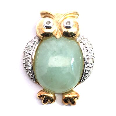 Light Green Gemstone Owl Pendant. S/2.5-OSS This is an charming owl-shaped pendant crafted from 