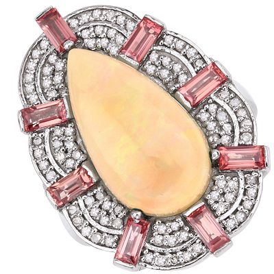 925 Sapphire, Opal & Diamond Ring. QJ8422/27-OLK A mesmerizing fusion of cosmic colors, this 