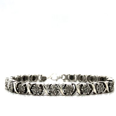 White Gemstone Bracelet. This is a tennis-style bracelet crafted from sterling silver, featuring 