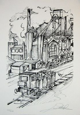 Alfred "Alex" Gockel Offset lithograph Signed. BAT825B/7-MSS Description: Coal Mine Suite III 
