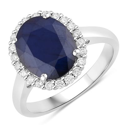 Blue Sapphire and Diamond Halo Ring. QJ8423/4-MNLT 
Oval-cut deep blue sapphire ring surrounded 