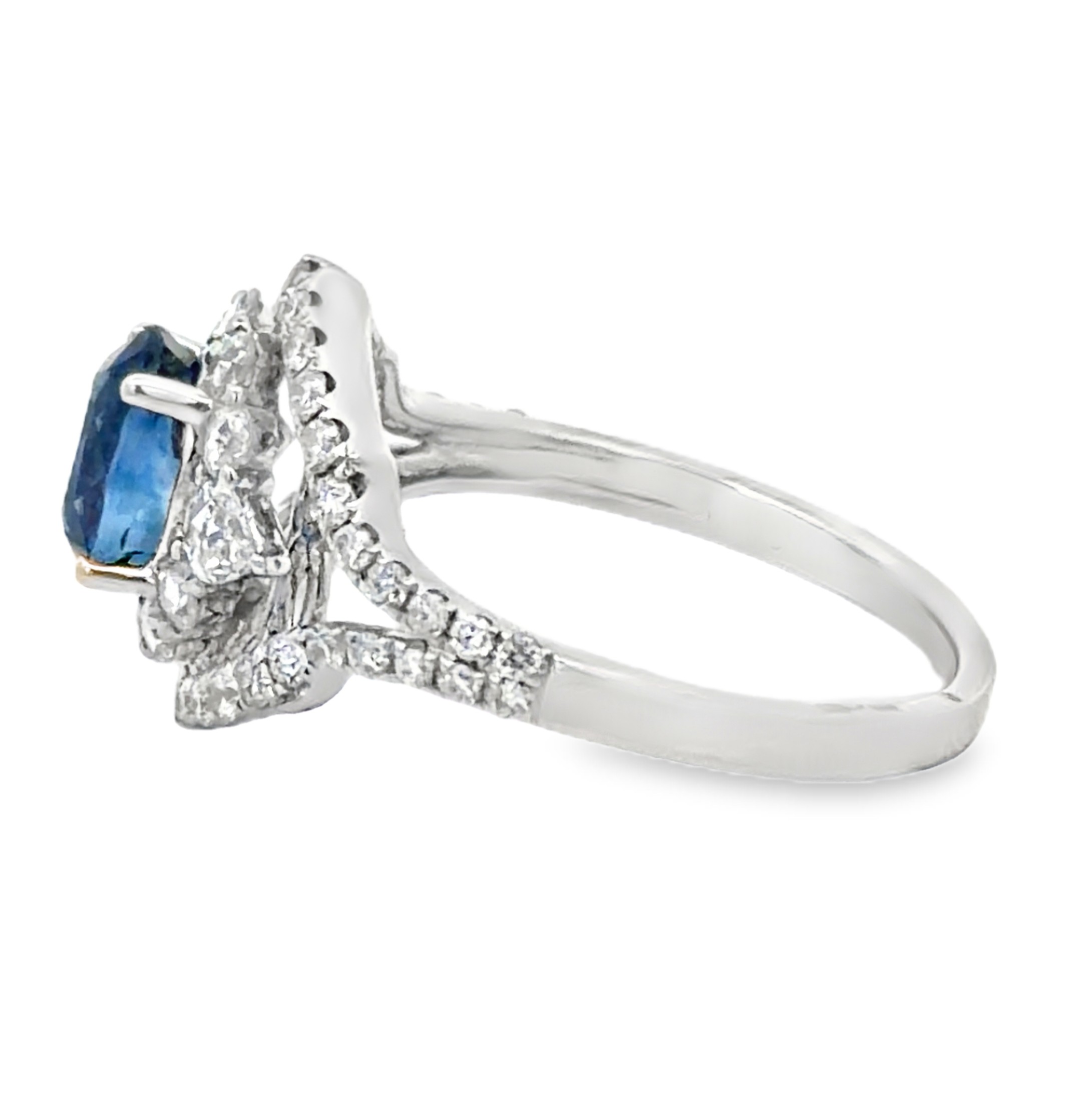 Blue Sapphire and Rose Cut Diamond Ring