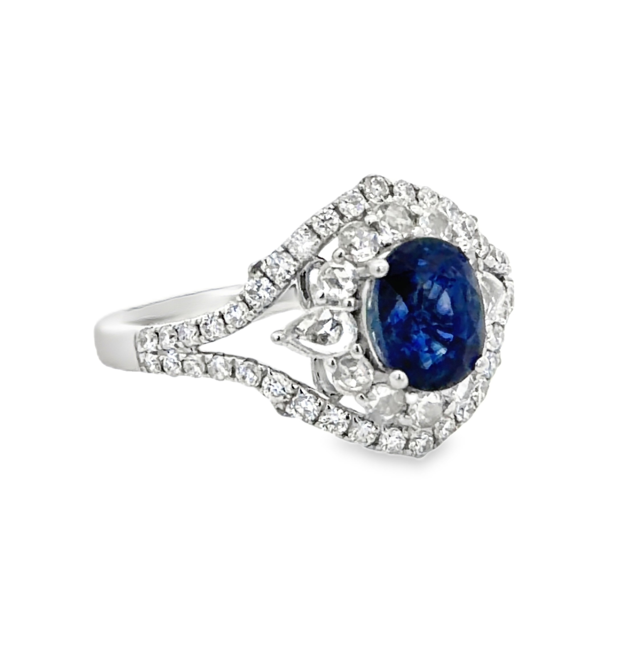 Blue Sapphire and Rose Cut Diamond Ring