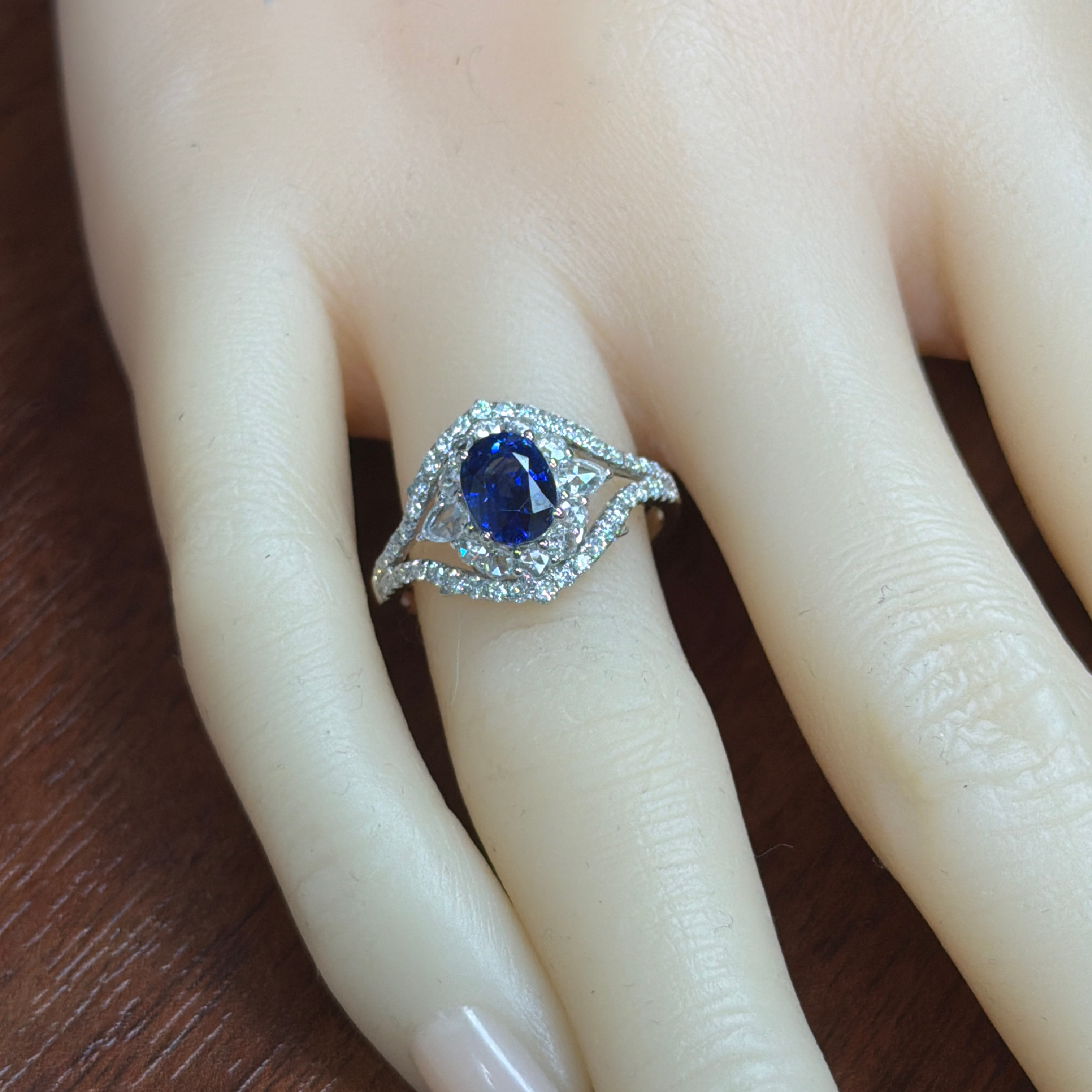 Blue Sapphire and Rose Cut Diamond Ring