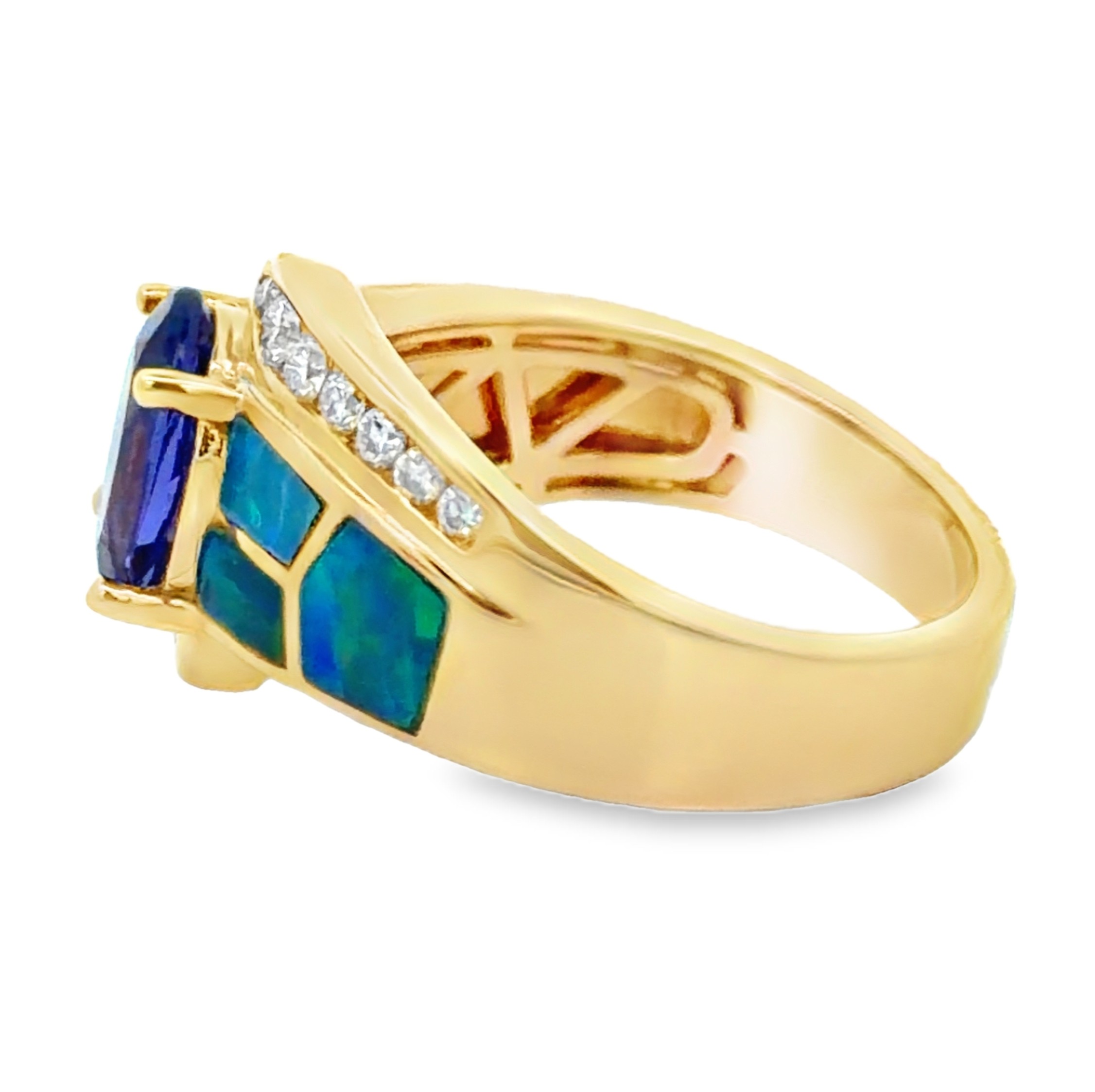 Tanzanite, Inlay Opal and Diamond Ring