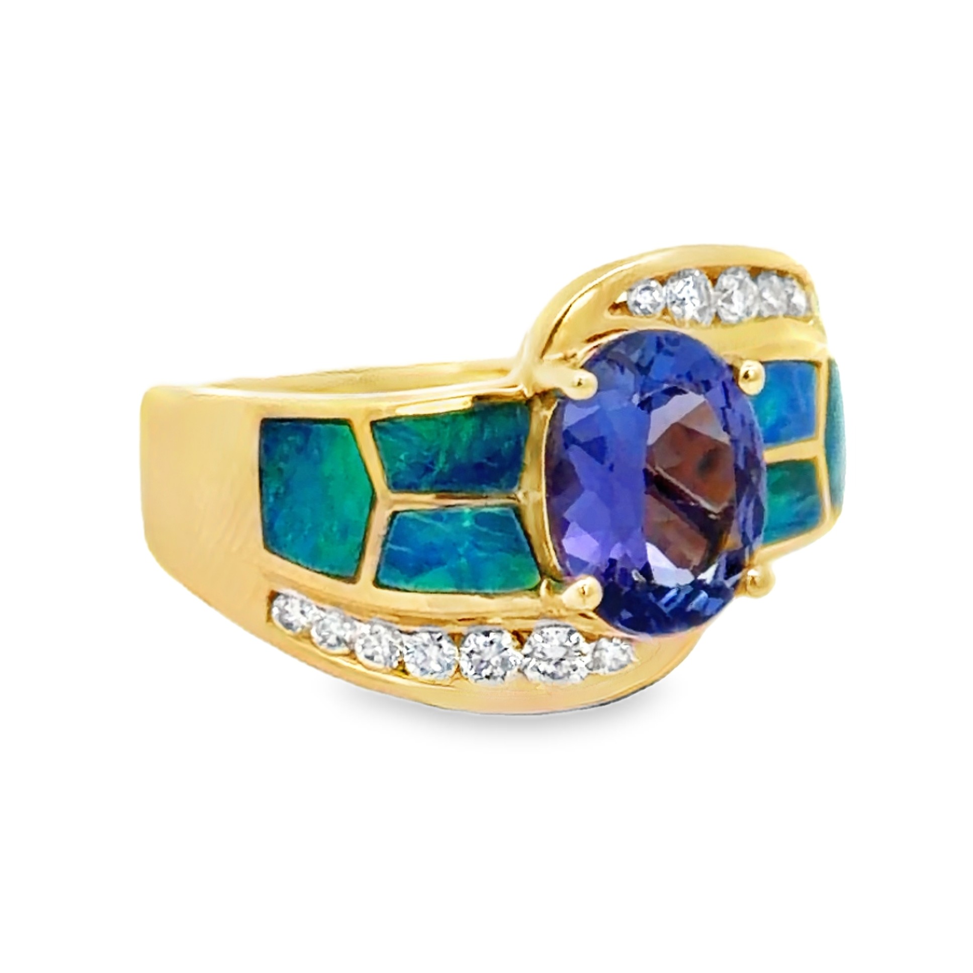 Tanzanite, Inlay Opal and Diamond Ring