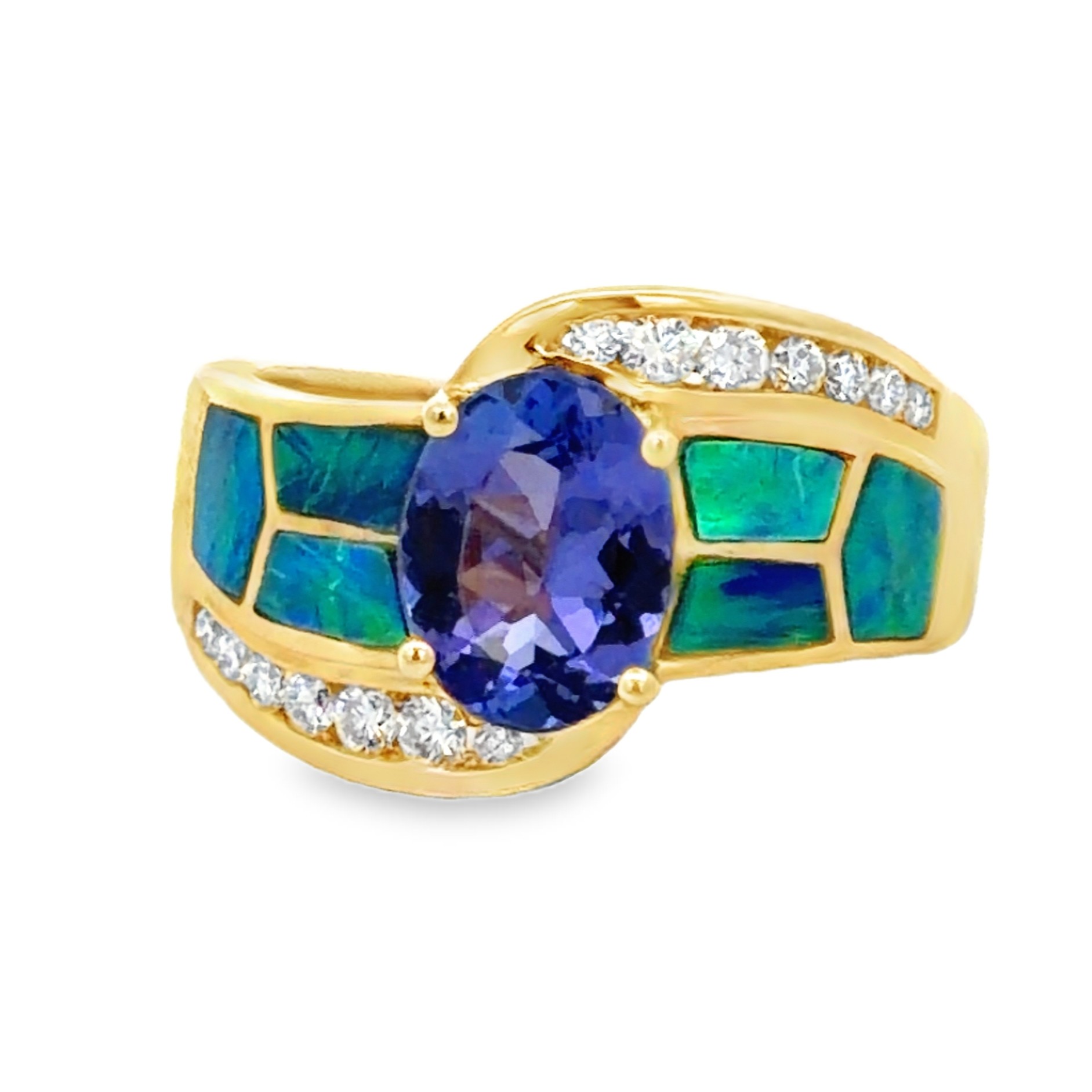 Tanzanite, Inlay Opal and Diamond Ring