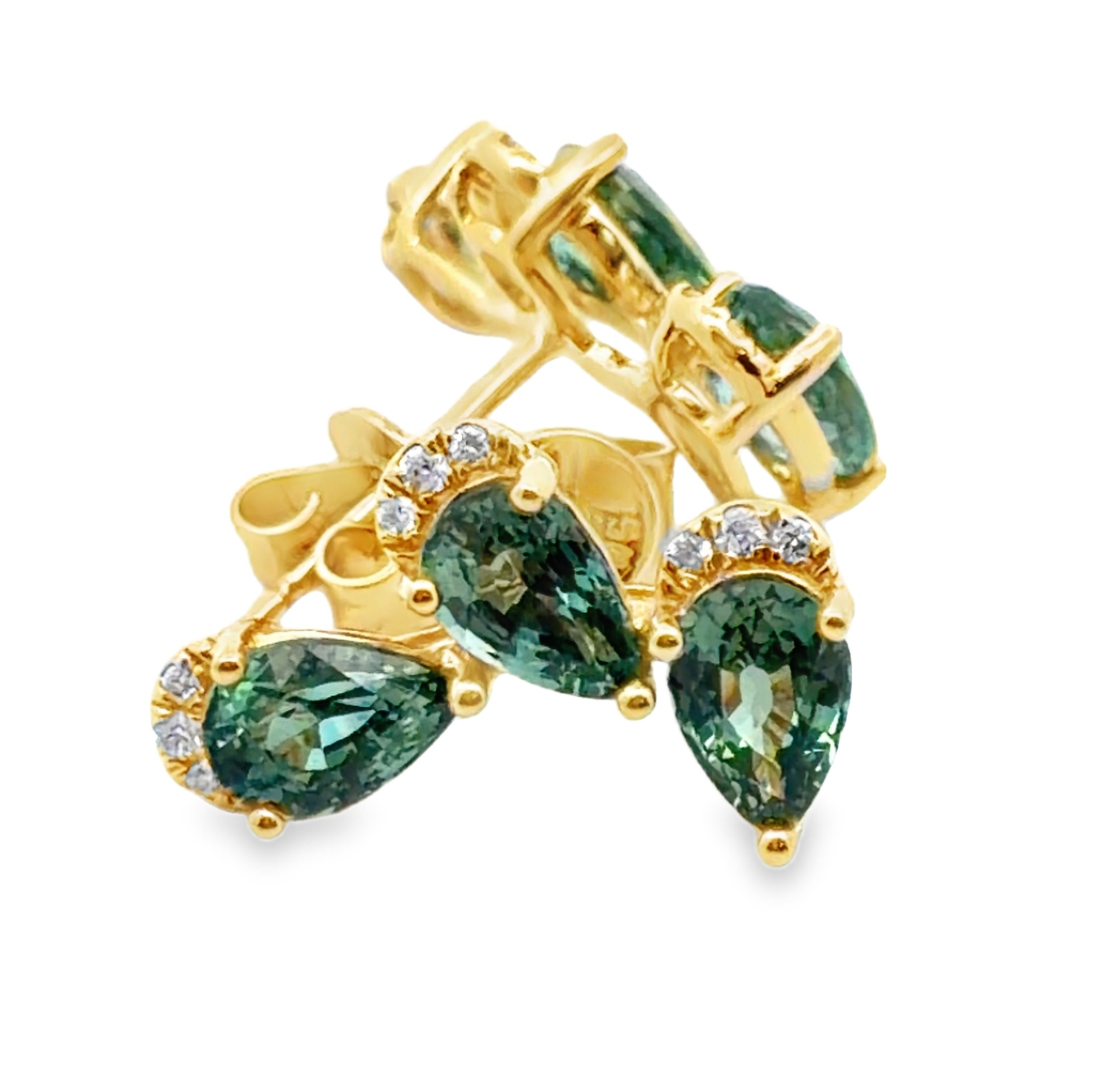 Teal Sapphire and Diamond Earrings