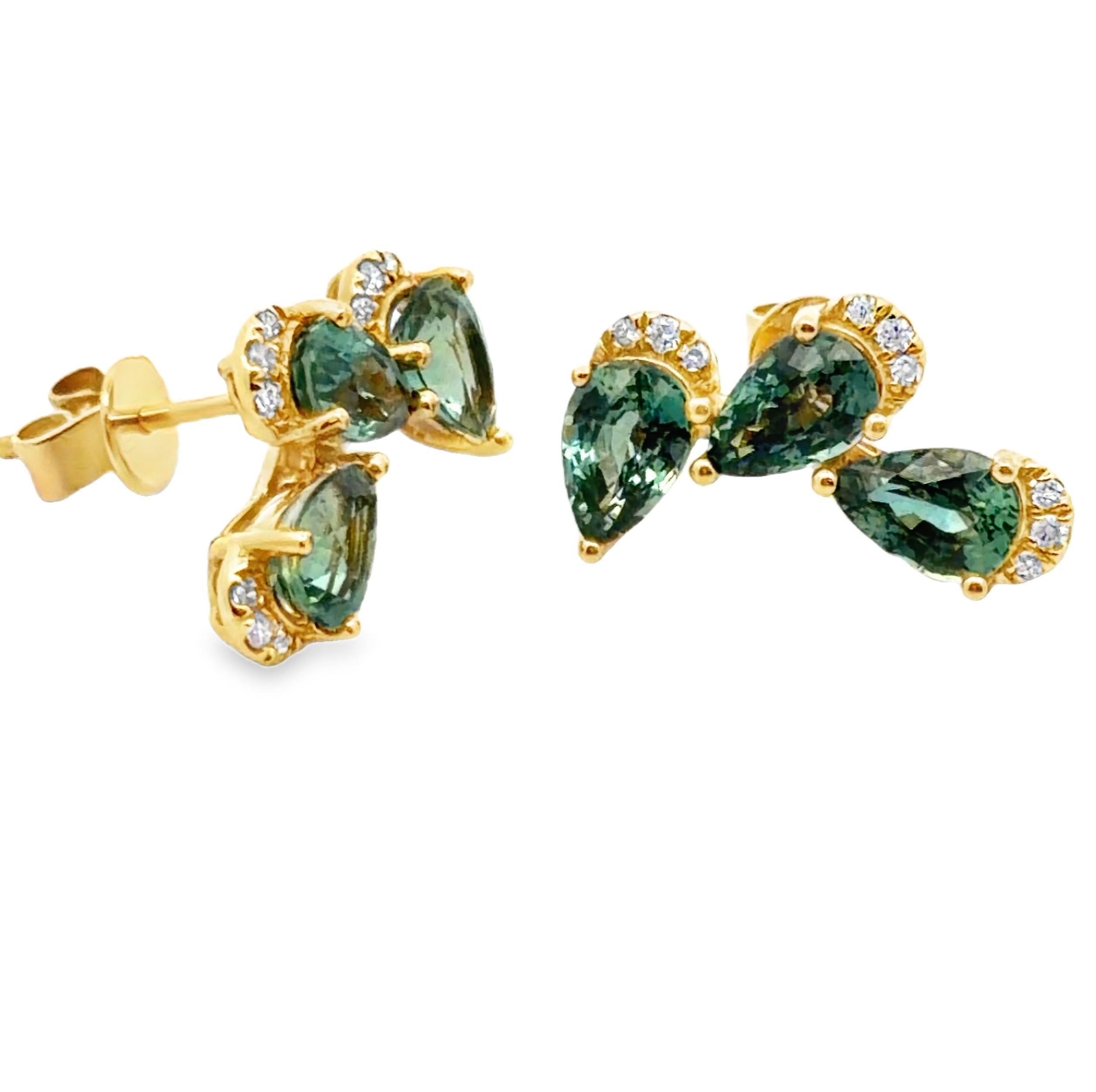 Teal Sapphire and Diamond Earrings