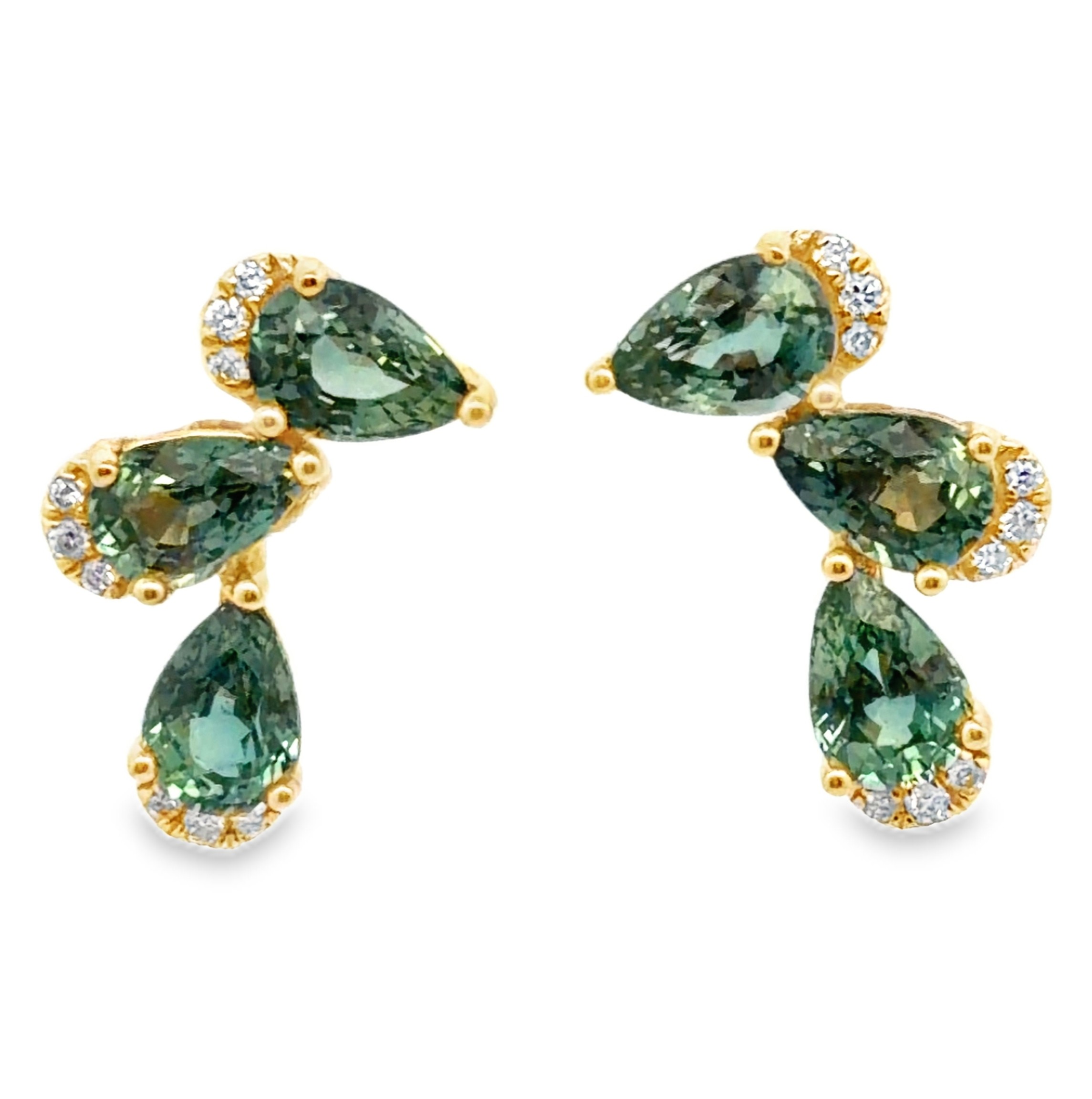 Teal Sapphire and Diamond Earrings