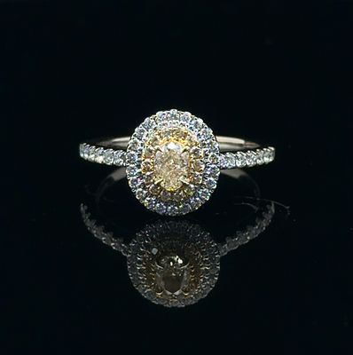 18K Double Halo Fancy Diamond Ring. ISL2418/34-MMSS 
Up for auction is a spectacular, high-end 