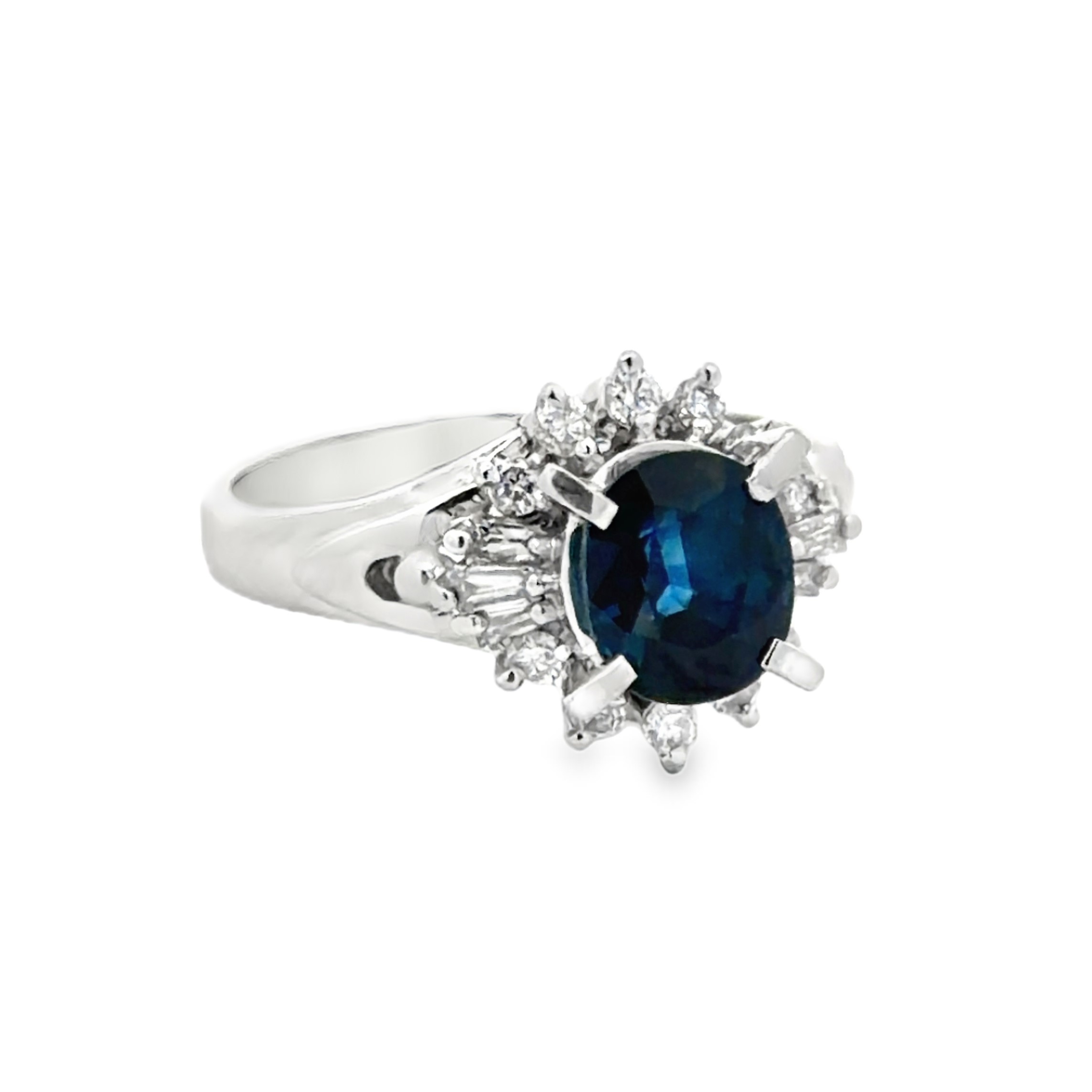 Natural Sapphire and Diamond Ring in Platinum