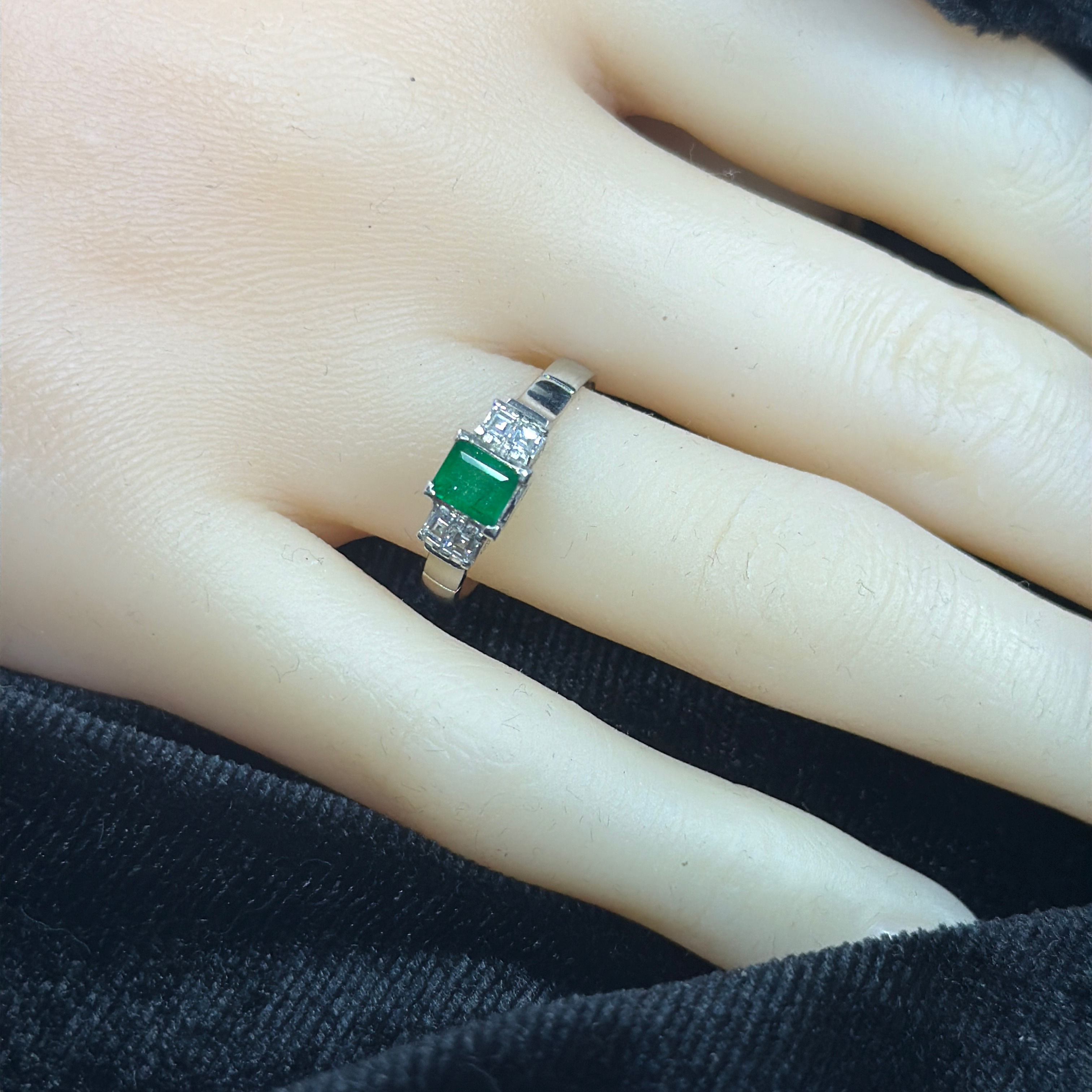 Natural Emerald and Diamond Ring in Platinum