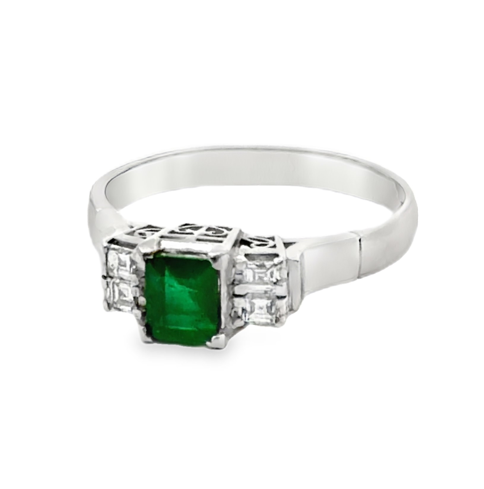 Natural Emerald and Diamond Ring in Platinum