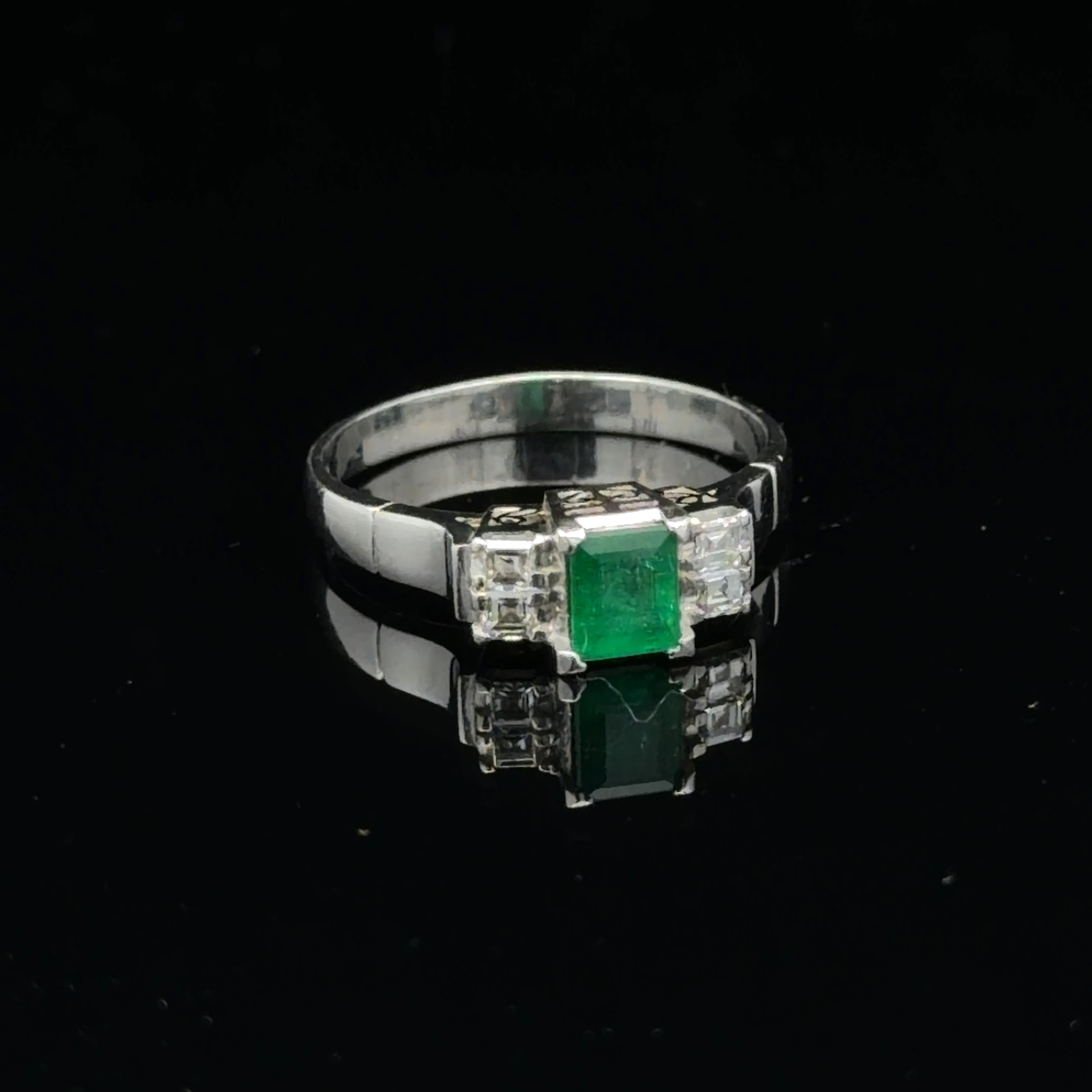 Natural Emerald and Diamond Ring in Platinum